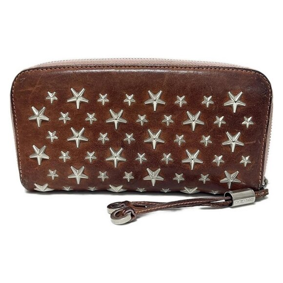 Auth JIMMY CHOO Philippa - Dark Brown Silver Leather Hardware Long Wallet - Picture 3 of 7